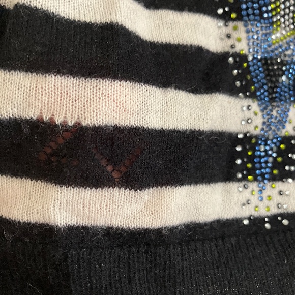 Zadig and Voltaire cashmere Striped Button-rhinestone detail  Sweater. - Picture 6 of 7